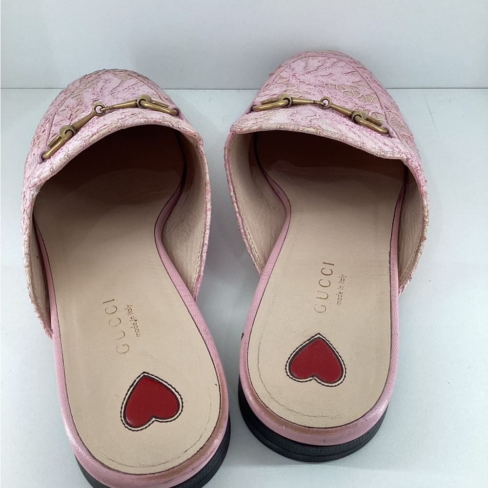 Pre Owned Gucci Mules Sz 39 Pink Lace Overlay Shoe - Picture 5 of 7